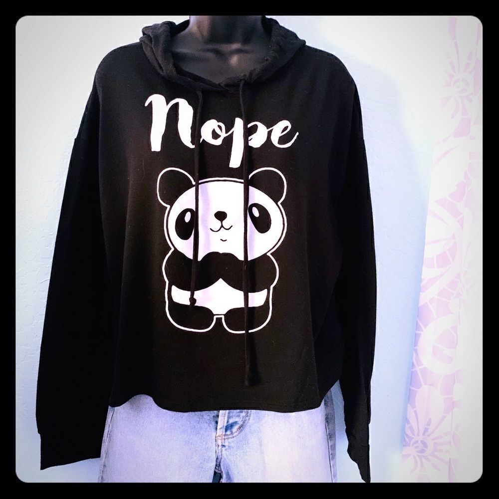 Queen Bees Black & White Panda Pullover Hoodie Sweatshirt Size Small